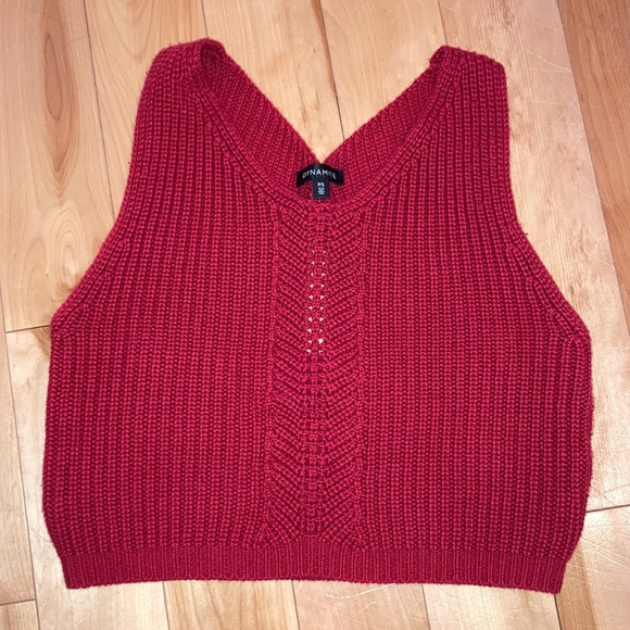 Red knitted, tight-fitted, Dynamite crop top. - Picture 4 of 5